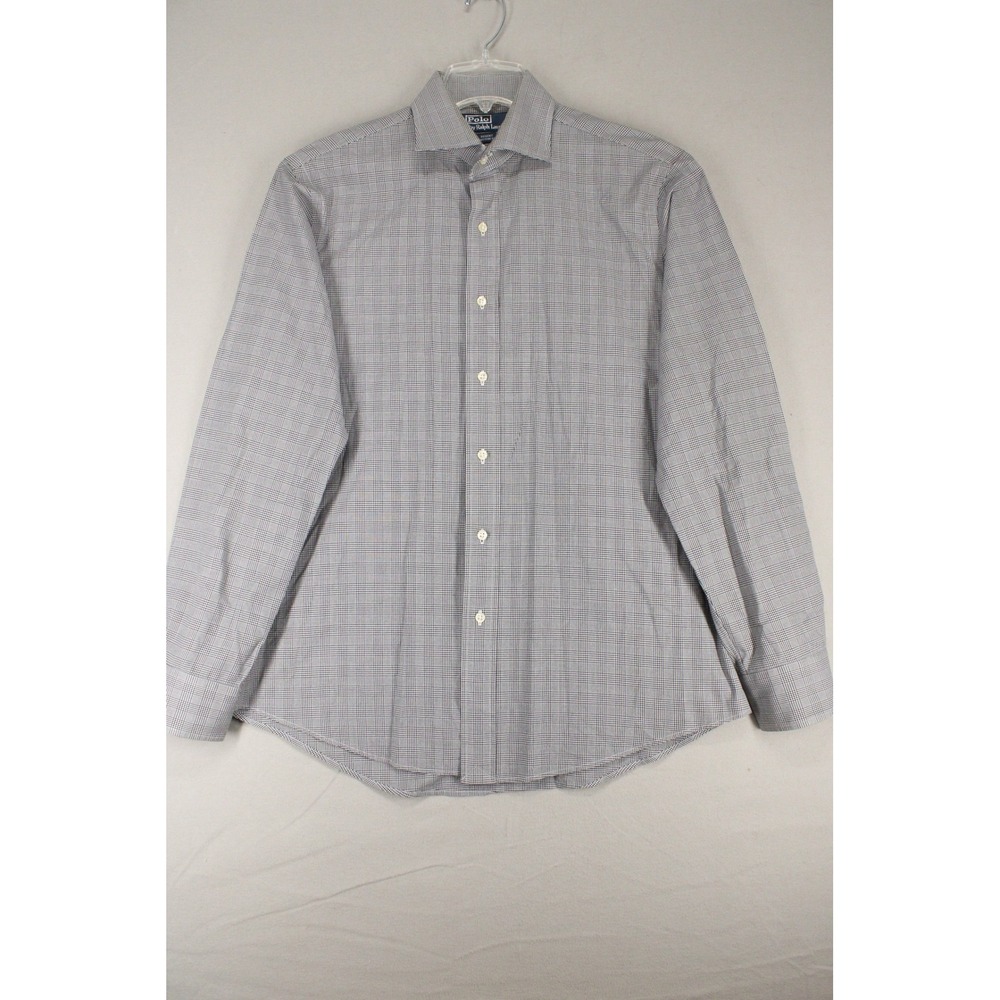 Polo Ralph Lauren Shirt Regent Custom Fit Mens XL Grey Cotton Plaid Minimalist